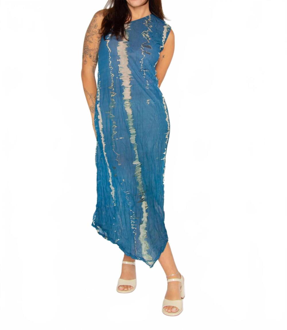 NEW ESTHÉ one shoulder crinkle dress in water reflection print